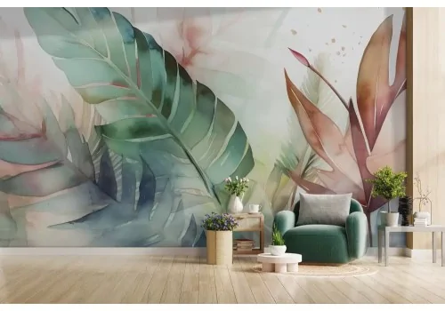 Carta da parati foglie tropicali acquerello
