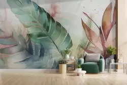 Carta da parati foglie tropicali stile acquerello