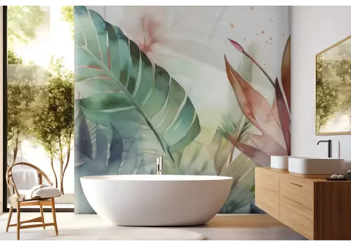 Carta da parati foglie tropicali stile acquerello 2