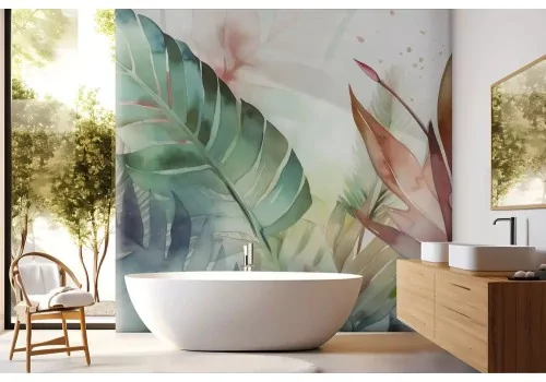 Carta da parati foglie tropicali stile acquerello 2