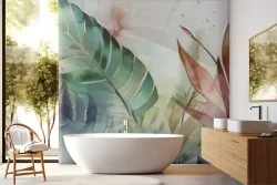 Atmosfera naturale con carta da parati tropicale per il bagno