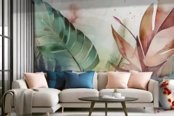 Carta da parati foglie per soggiorno esotico