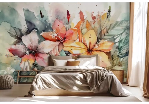 Carta da parati fiori vivaci acquerello