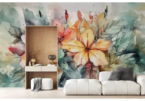 Carta da parati fiori vivaci acquerello 2