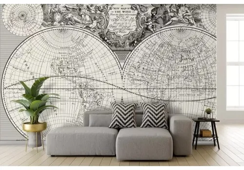 Carta da parati mappamondo vintage in emisferi