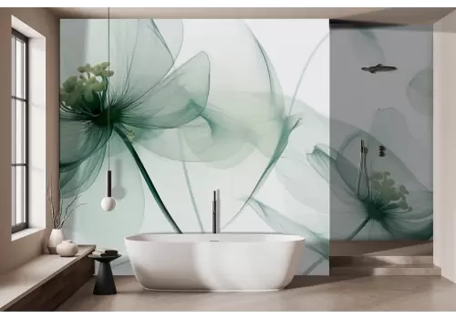 Carta da parati fiori verdi delicati e raffinati 2