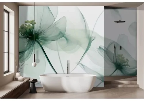 Carta da parati fiori verdi delicati e raffinati 2