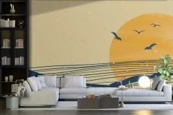 Dona luminosità con un paesaggio astratto in tonalità del giallo