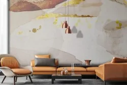 Trasforma il tuo soggiorno con l'eleganza della carta da parati acquerello e oro