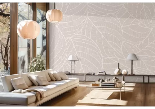 Carta da parati foglie stilizzate su fondo avorio