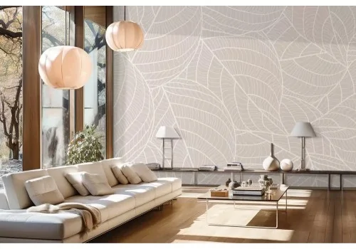 Carta da parati foglie stilizzate fondo avorio