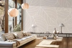 Carta da parati foglie stilizzate su fondo avorio