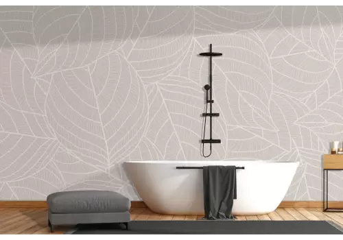 Carta da parati foglie stilizzate su fondo avorio 2
