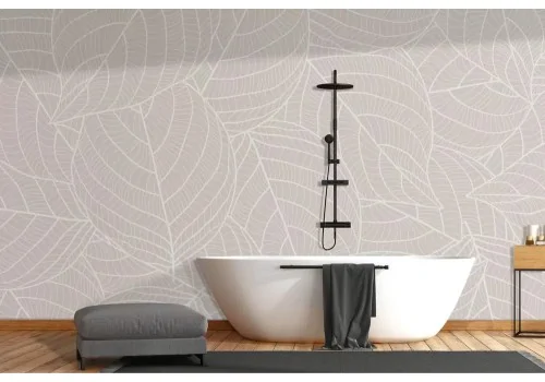Carta da parati foglie stilizzate su fondo avorio 2