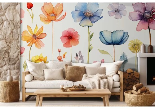 Carta da parati fiori colorati dipinti acquerello