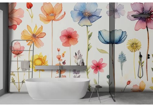 Carta da parati fiori colorati dipinti acquerello 2