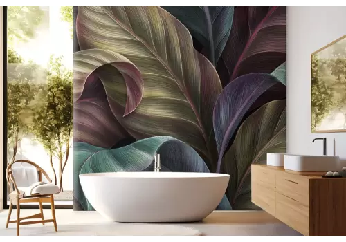 Carta da parati foglie tropicali scure