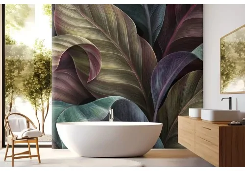 Carta da parati foglie tropicali scure