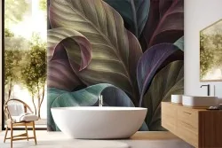 Carta da parati foglie tropicali scure