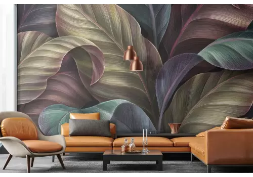 Carta da parati foglie tropicali scure 2