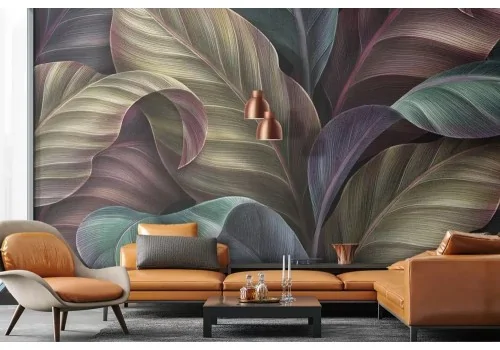 Carta da parati foglie tropicali scure 2