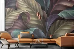 Atmosfera esotica con carta parati foglie tropicali