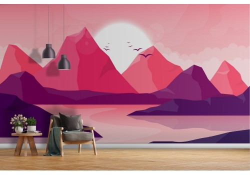 Wallpaper stylized landscape mountains with river 2