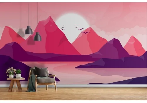 Wallpaper stylized landscape mountains with river 2