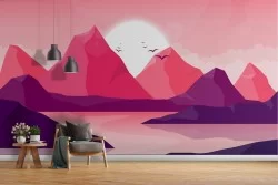 Wallpaper stylized landscape mountains with river