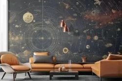 Carta da parati atmosfera cosmica con mappa celeste dorata