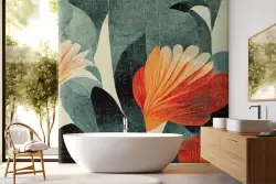 Carta da parati fiori arancio astratti