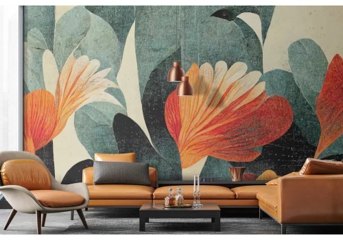 Carta da parati fiori arancio astratti 2