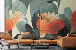 Carta parati fiori astratti per un tocco di eleganza nel tuo soggiorno moderno