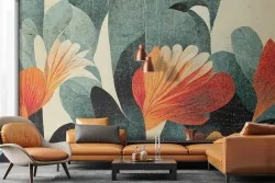 Carta parati fiori astratti per un tocco di eleganza nel tuo soggiorno moderno