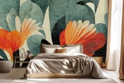 Camera da letto con colori vivaci su carta da parati finitura tela canvas