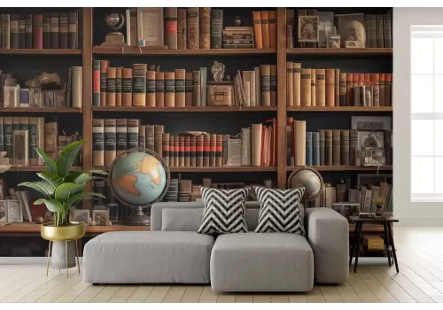 Carta da parati libreria in legno vintage