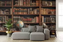 Carta da parati libreria in legno vintage