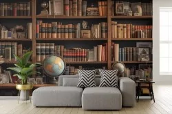 Carta da parati libreria in legno vintage