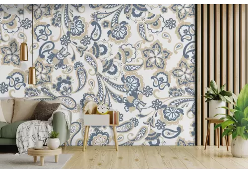 Carta da parati pattern paisley blu e baige