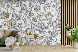 Carta da parati pattern paisley blu e baige