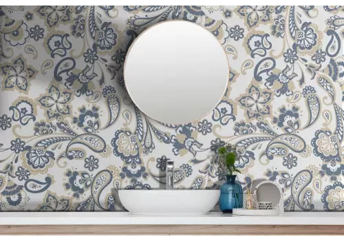 Carta da parati pattern paisley blu e baige 2