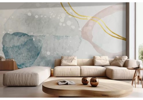 Carta da parati astratta acquerello blu e dettagli oro