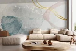 Carta da parati astratta acquerello blu e dettagli oro