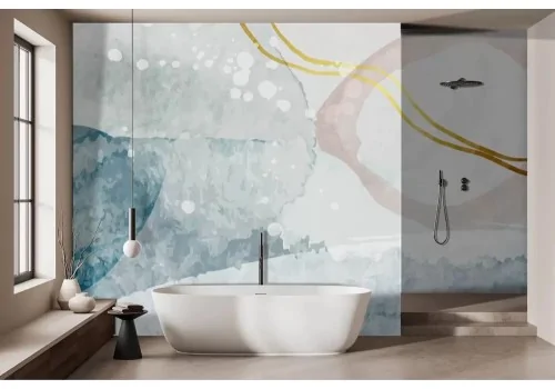 Carta da parati astratta acquerello blu e dettagli oro 2