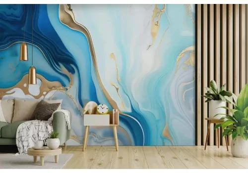 Carta da parati astratta fluida blu e oro