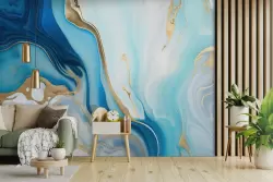 Carta da parati astratta fluida blu e oro Carta da parati astratta fluida blu e oro