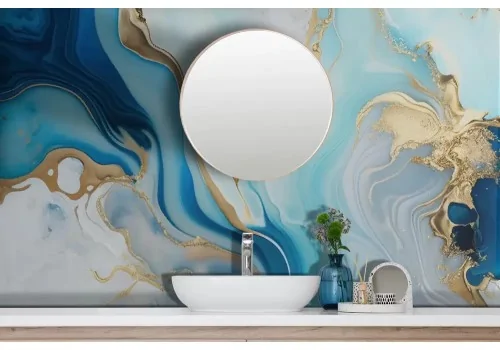 Carta da parati astratta fluida blu e oro 2