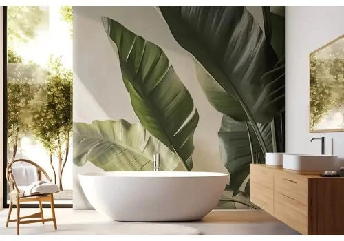 Carta da parati foglie tropicali realistiche 2