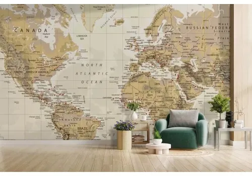Carta da parati mappamondo vintage con città più importanti