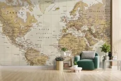 Carta da parati mappamondo vintage con città più importanti